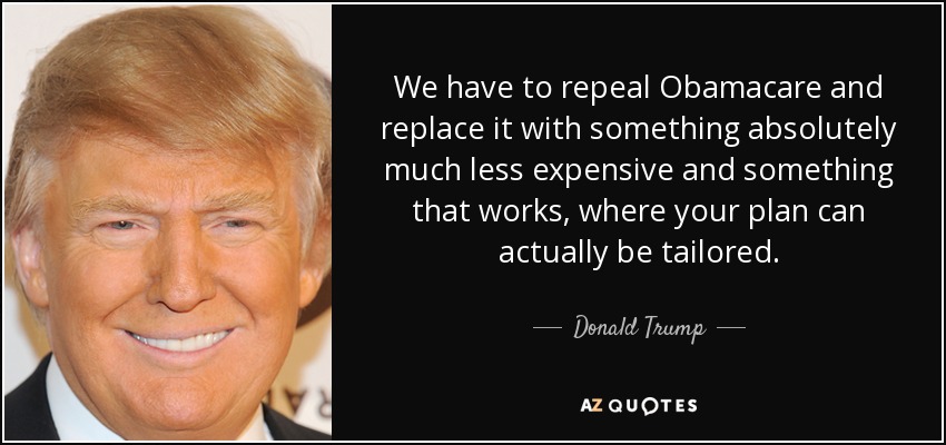 We have to repeal Obamacare and replace it with something absolutely much less expensive and something that works, where your plan can actually be tailored. - Donald Trump