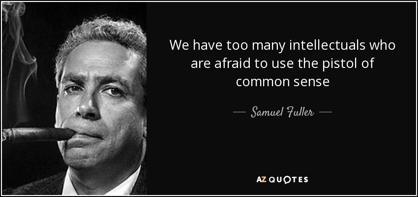 We have too many intellectuals who are afraid to use the pistol of common sense - Samuel Fuller