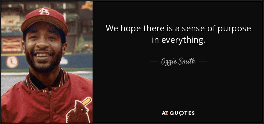 We hope there is a sense of purpose in everything. - Ozzie Smith