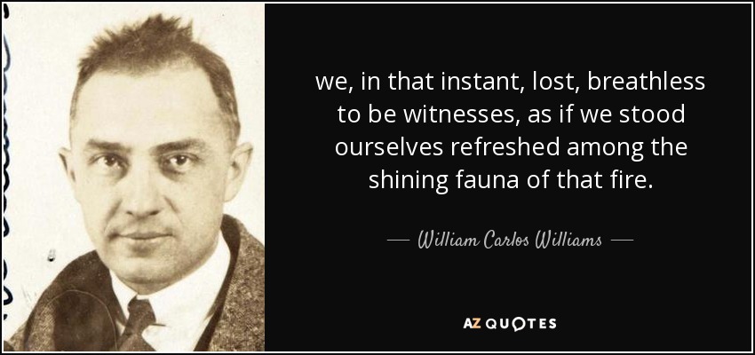 we, in that instant, lost, breathless to be witnesses, as if we stood ourselves refreshed among the shining fauna of that fire. - William Carlos Williams