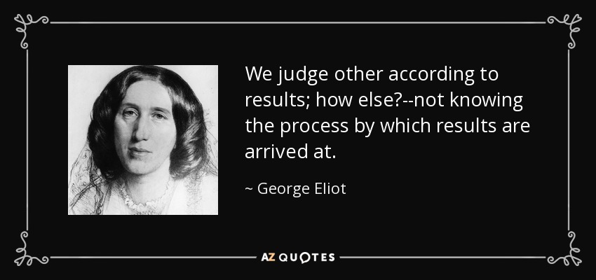 We judge other according to results; how else?--not knowing the process by which results are arrived at. - George Eliot