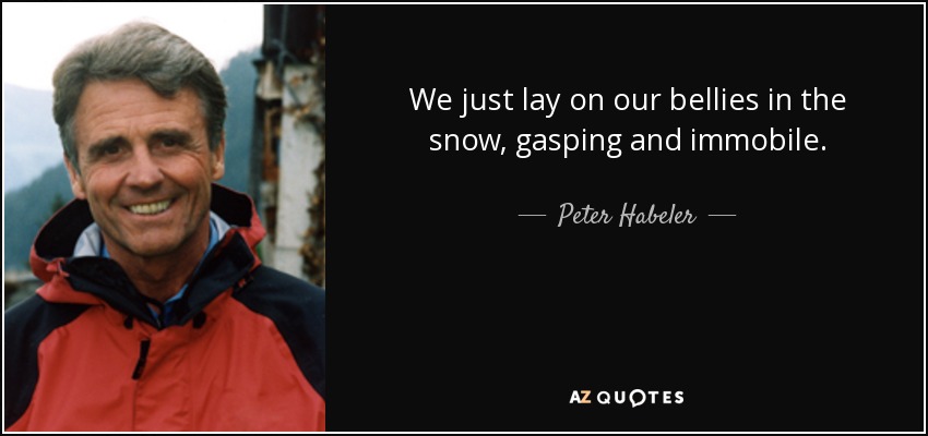 We just lay on our bellies in the snow, gasping and immobile. - Peter Habeler