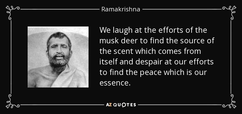We laugh at the efforts of the musk deer to find the source of the scent which comes from itself and despair at our efforts to find the peace which is our essence. - Ramakrishna