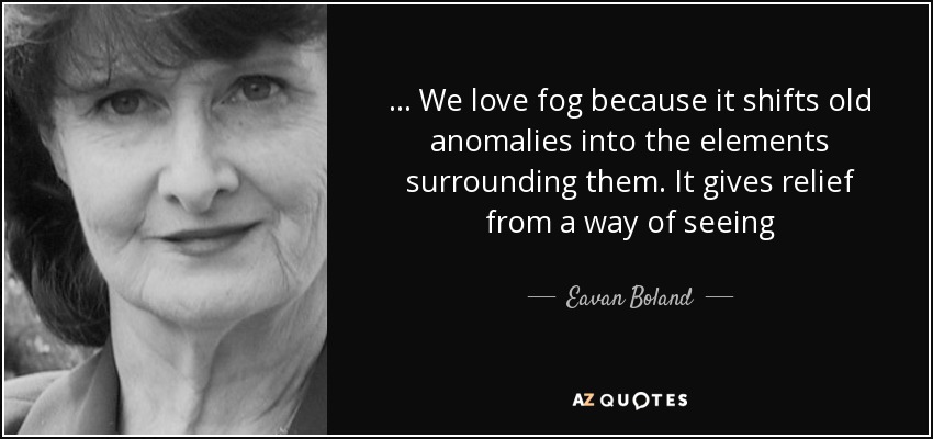 . . . We love fog because it shifts old anomalies into the elements surrounding them. It gives relief from a way of seeing - Eavan Boland