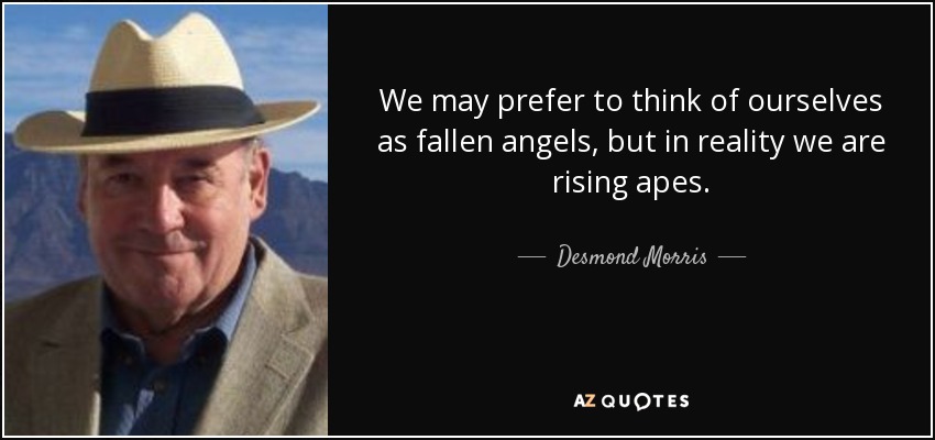 We may prefer to think of ourselves as fallen angels, but in reality we are rising apes. - Desmond Morris