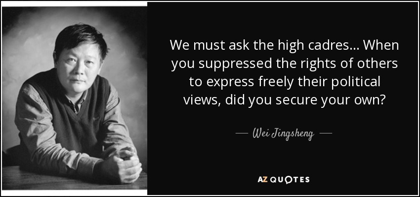 We must ask the high cadres ... When you suppressed the rights of others to express freely their political views, did you secure your own? - Wei Jingsheng