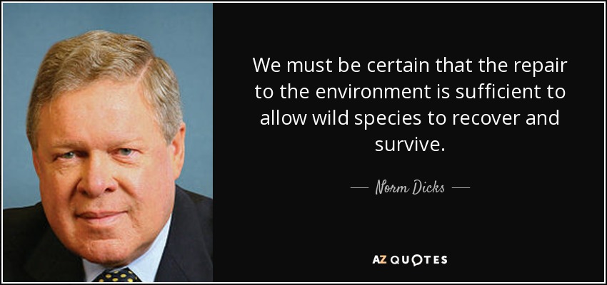 We must be certain that the repair to the environment is sufficient to allow wild species to recover and survive. - Norm Dicks
