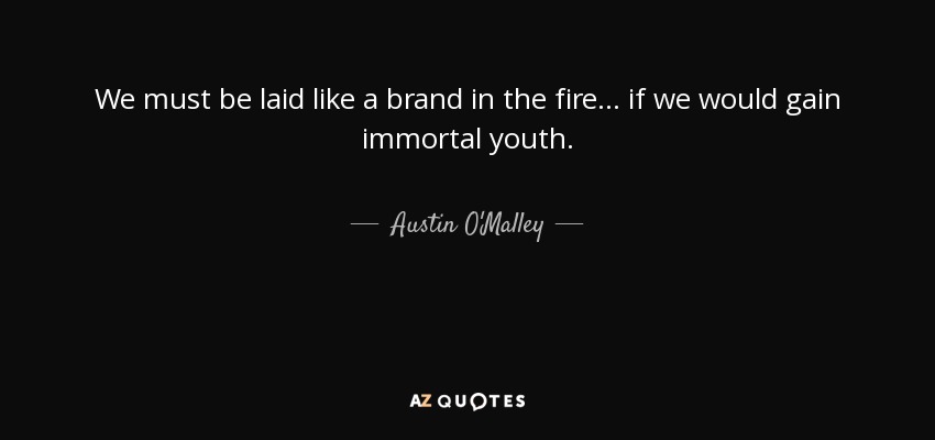 We must be laid like a brand in the fire ... if we would gain immortal youth. - Austin O'Malley