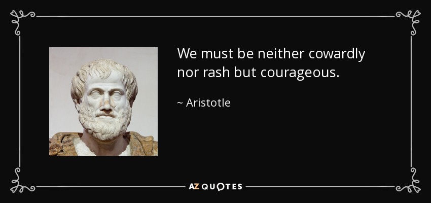 We must be neither cowardly nor rash but courageous. - Aristotle