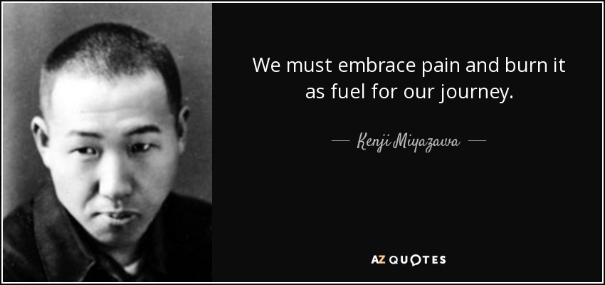 We must embrace pain and burn it as fuel for our journey. - Kenji Miyazawa