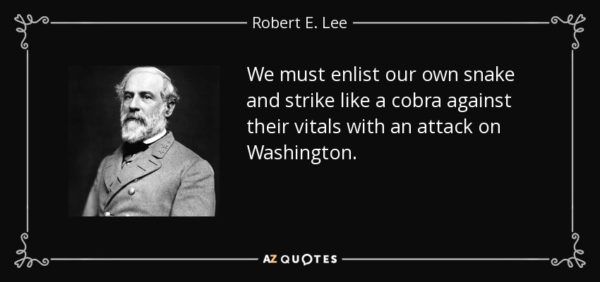 We must enlist our own snake and strike like a cobra against their vitals with an attack on Washington. - Robert E. Lee