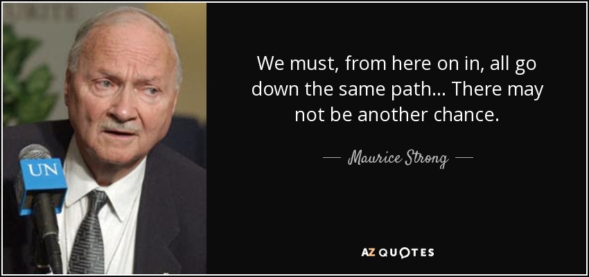 We must, from here on in, all go down the same path... There may not be another chance. - Maurice Strong