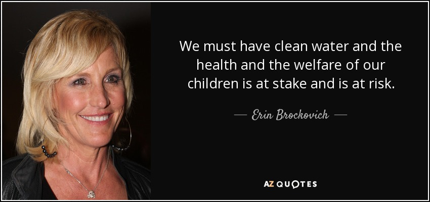 We must have clean water and the health and the welfare of our children is at stake and is at risk. - Erin Brockovich