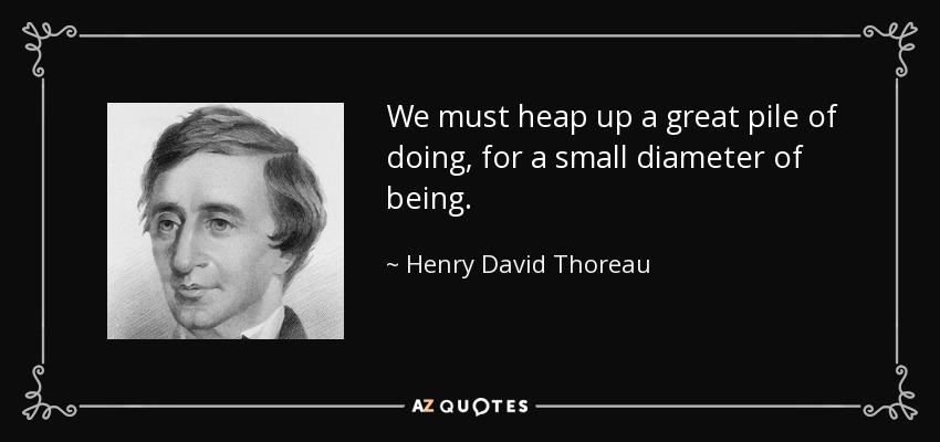 We must heap up a great pile of doing, for a small diameter of being. - Henry David Thoreau