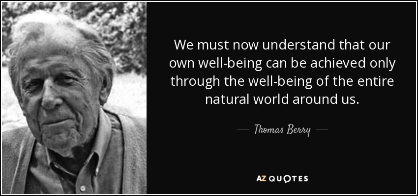 We must now understand that our own well-being can be achieved only through the well-being of the entire natural world around us. - Thomas Berry