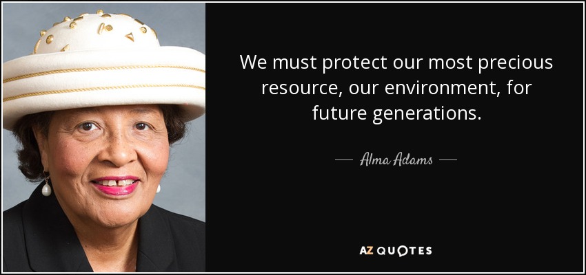 We must protect our most precious resource, our environment, for future generations. - Alma Adams