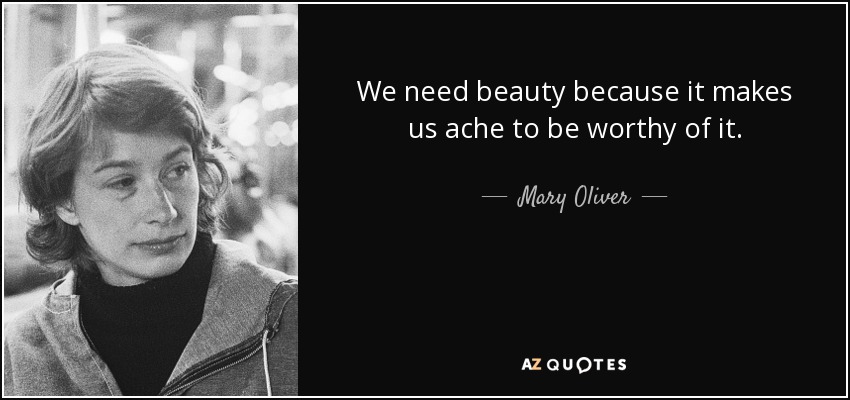 We need beauty because it makes us ache to be worthy of it. - Mary Oliver