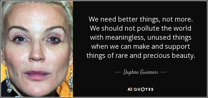 We need better things, not more. We should not pollute the world with meaningless, unused things when we can make and support things of rare and precious beauty. - Daphne Guinness