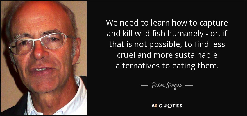 We need to learn how to capture and kill wild fish humanely - or, if that is not possible, to find less cruel and more sustainable alternatives to eating them. - Peter Singer