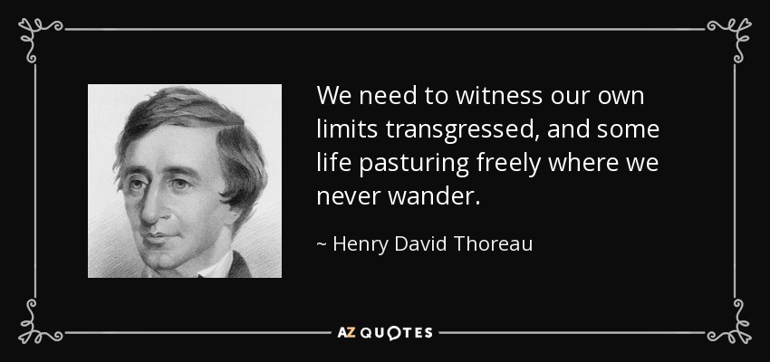We need to witness our own limits transgressed, and some life pasturing freely where we never wander. - Henry David Thoreau