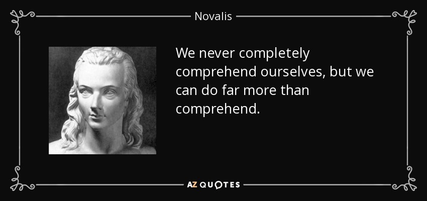 We never completely comprehend ourselves, but we can do far more than comprehend. - Novalis
