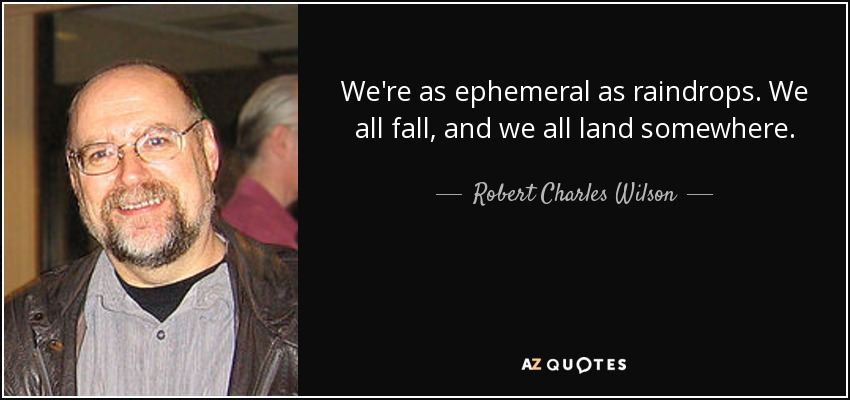 We're as ephemeral as raindrops. We all fall, and we all land somewhere. - Robert Charles Wilson
