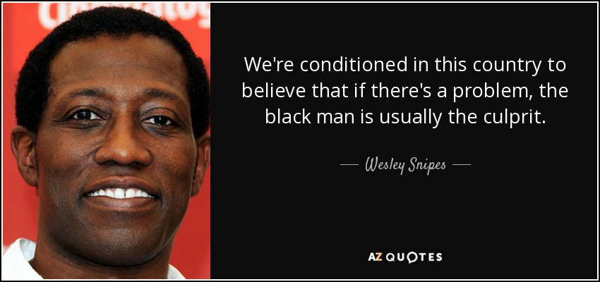 We're conditioned in this country to believe that if there's a problem, the black man is usually the culprit. - Wesley Snipes