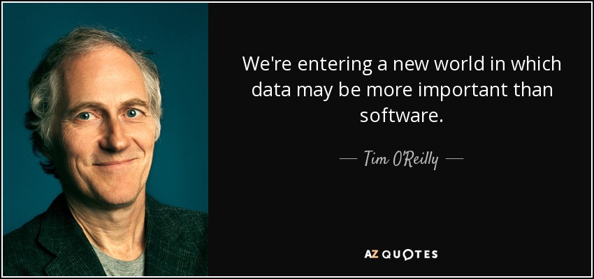 We're entering a new world in which data may be more important than software. - Tim O'Reilly