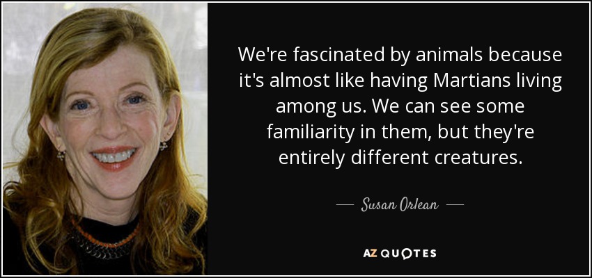 We're fascinated by animals because it's almost like having Martians living among us. We can see some familiarity in them, but they're entirely different creatures. - Susan Orlean