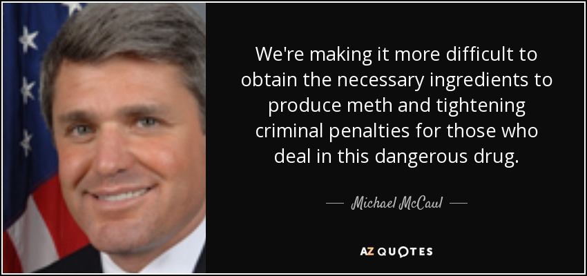 We're making it more difficult to obtain the necessary ingredients to produce meth and tightening criminal penalties for those who deal in this dangerous drug. - Michael McCaul
