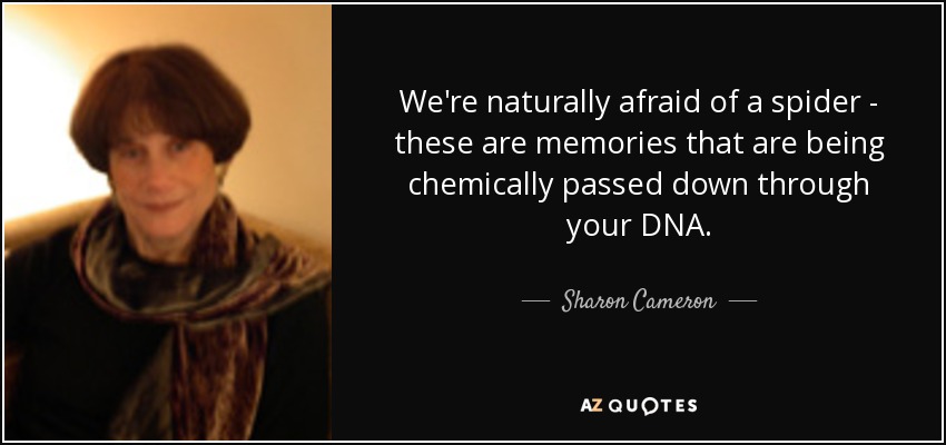 We're naturally afraid of a spider - these are memories that are being chemically passed down through your DNA. - Sharon Cameron
