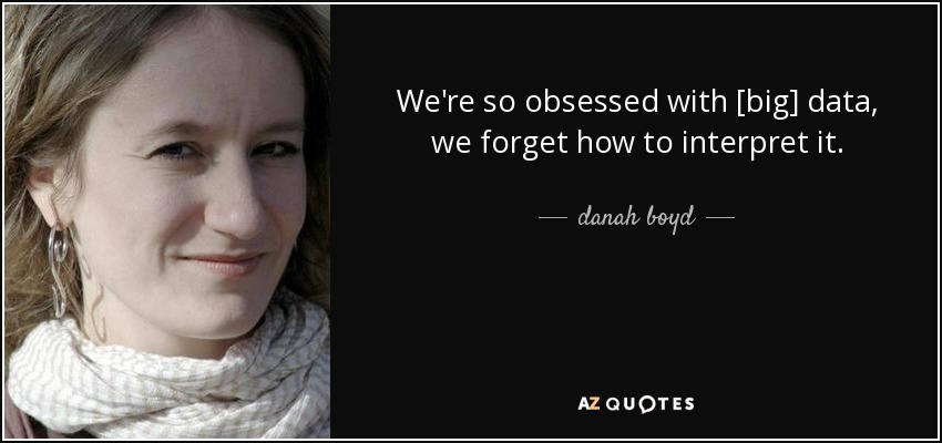 We're so obsessed with [big] data, we forget how to interpret it. - danah boyd