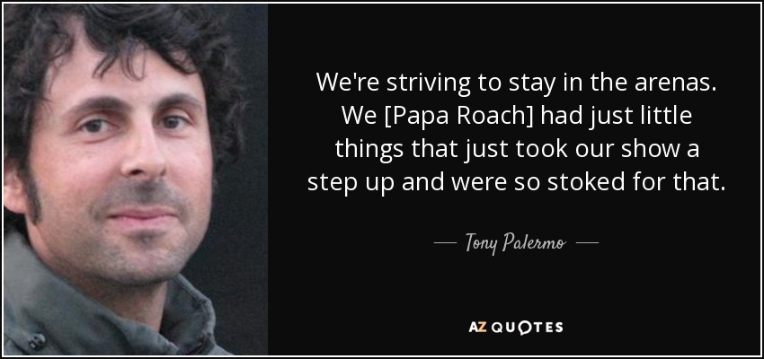 We're striving to stay in the arenas. We [Papa Roach] had just little things that just took our show a step up and were so stoked for that. - Tony Palermo