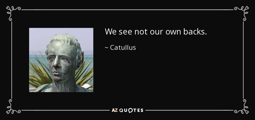 We see not our own backs. - Catullus