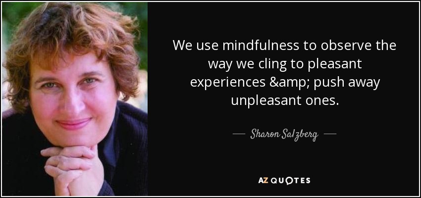 We use mindfulness to observe the way we cling to pleasant experiences & push away unpleasant ones. - Sharon Salzberg