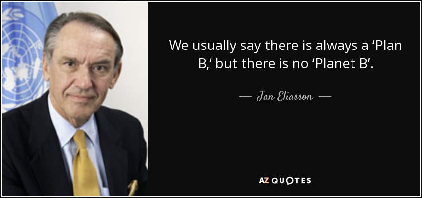 We usually say there is always a ‘Plan B,’ but there is no ‘Planet B’. - Jan Eliasson