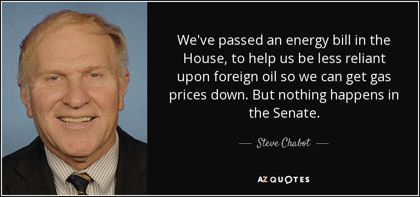 We've passed an energy bill in the House, to help us be less reliant upon foreign oil so we can get gas prices down. But nothing happens in the Senate. - Steve Chabot