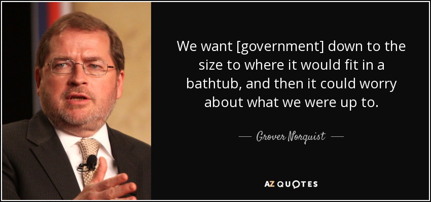 We want [government] down to the size to where it would fit in a bathtub, and then it could worry about what we were up to. - Grover Norquist