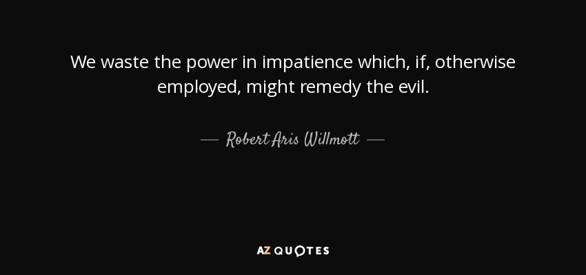 We waste the power in impatience which, if, otherwise employed, might remedy the evil. - Robert Aris Willmott
