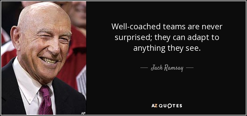 Well-coached teams are never surprised; they can adapt to anything they see. - Jack Ramsay