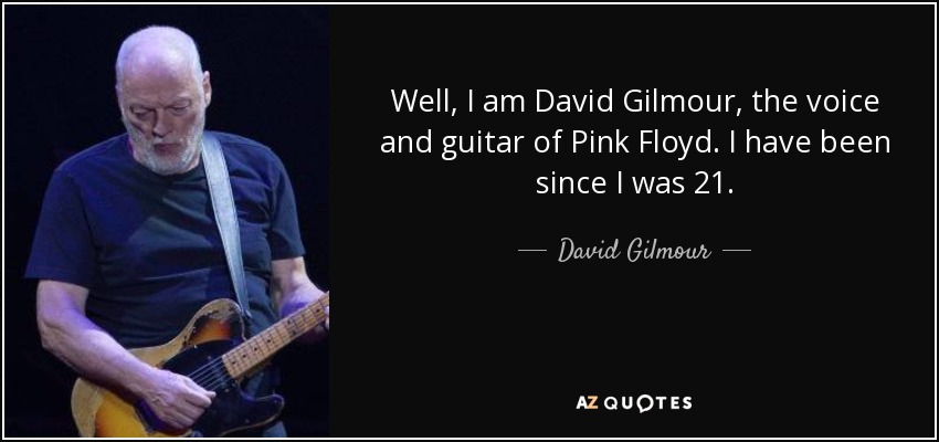 Well, I am David Gilmour, the voice and guitar of Pink Floyd. I have been since I was 21. - David Gilmour