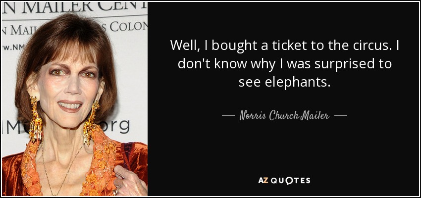 Well, I bought a ticket to the circus. I don't know why I was surprised to see elephants. - Norris Church Mailer
