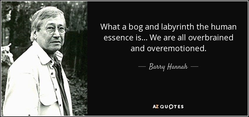 What a bog and labyrinth the human essence is... We are all overbrained and overemotioned. - Barry Hannah