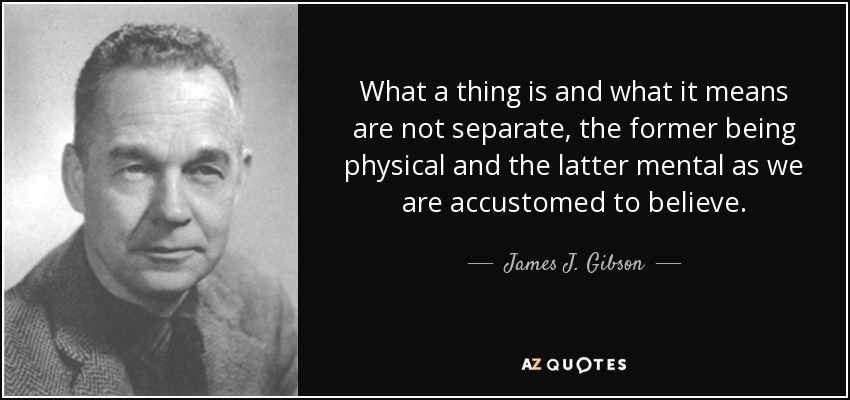 What a thing is and what it means are not separate, the former being physical and the latter mental as we are accustomed to believe. - James J. Gibson