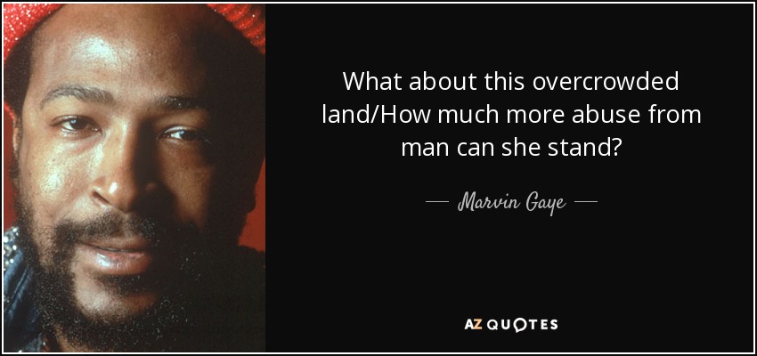 What about this overcrowded land/How much more abuse from man can she stand? - Marvin Gaye