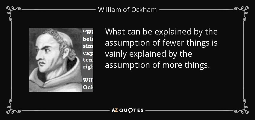 What can be explained by the assumption of fewer things is vainly explained by the assumption of more things. - William of Ockham