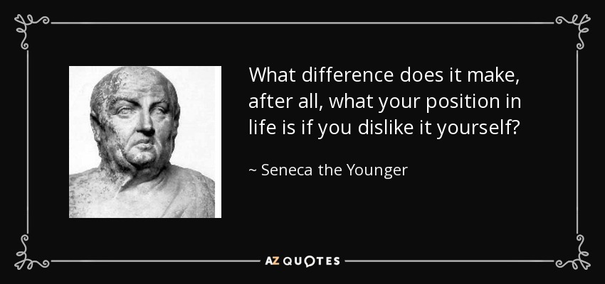 What difference does it make, after all, what your position in life is if you dislike it yourself? - Seneca the Younger
