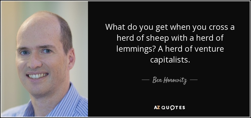 What do you get when you cross a herd of sheep with a herd of lemmings? A herd of venture capitalists. - Ben Horowitz