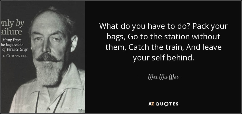 What do you have to do? Pack your bags, Go to the station without them, Catch the train, And leave your self behind. - Wei Wu Wei