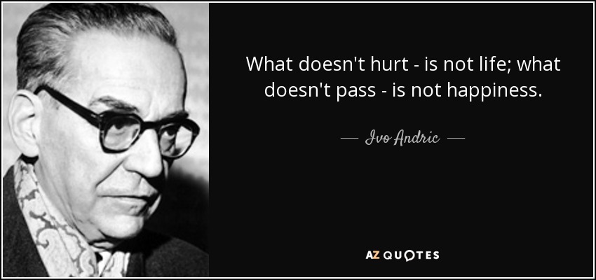 What doesn't hurt - is not life; what doesn't pass - is not happiness. - Ivo Andric